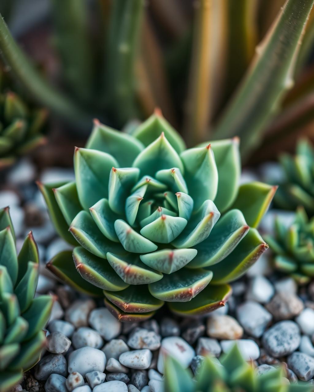 Planta suculenta rodeada de piedras decorativas